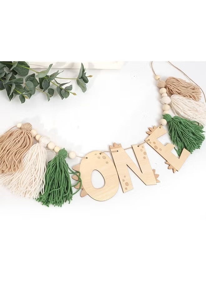 Dinosaur 1st Birthday High Chair Banne, Dinosaur First Birthday Decorations Boy, Wooden One Tassel Highchair Banner, Boy’s 1st Birthday Decor (green) - Image 5