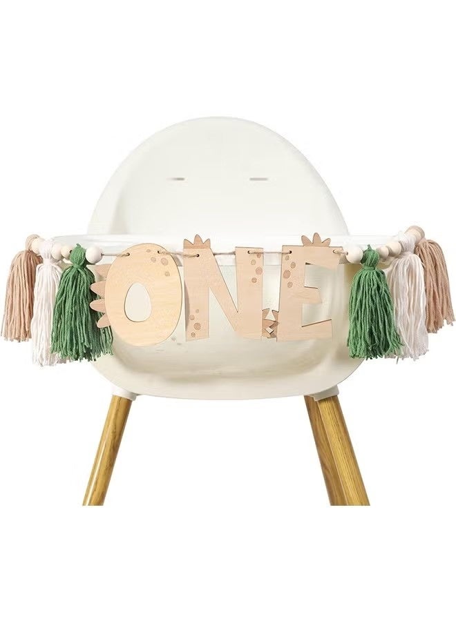 Dinosaur 1st Birthday High Chair Banne, Dinosaur First Birthday Decorations Boy, Wooden One Tassel Highchair Banner, Boy’s 1st Birthday Decor (green) - Image 2