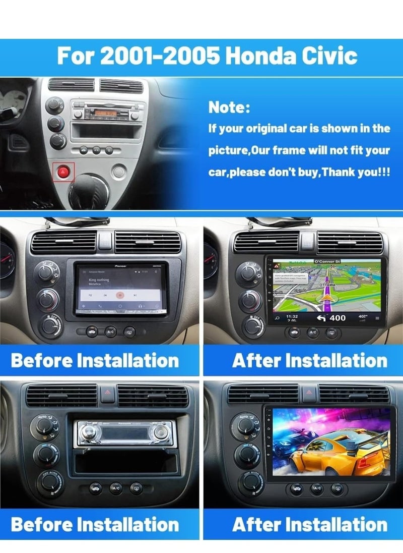 Android Car Stereo For Honda Civic 2001-2005 Support Apple Carplay Android Auto IPS Touch Screen DSP Bluetooth Navigation WiFi Radio Night Vision Camera Included