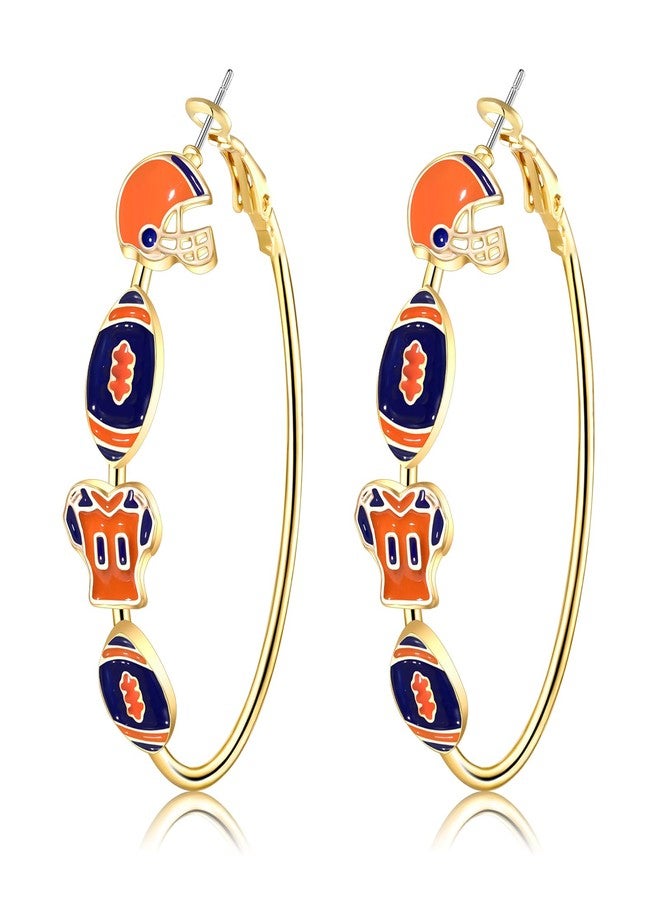 بودرير أقراط بوديرير ليوم المباراة للنساء، أقراط كرة قدم دائرية، أقراط رياضية تعكس فخر الفريق، إكسسوارات وهدايا (برتقالي كحلي) - Image 1