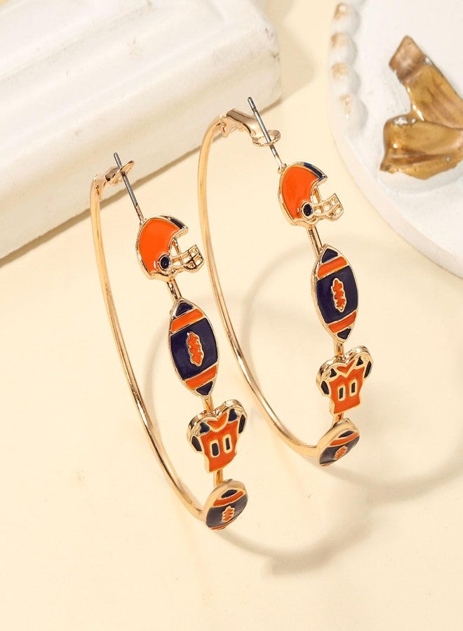 بودرير أقراط بوديرير ليوم المباراة للنساء، أقراط كرة قدم دائرية، أقراط رياضية تعكس فخر الفريق، إكسسوارات وهدايا (برتقالي كحلي) - Image 5