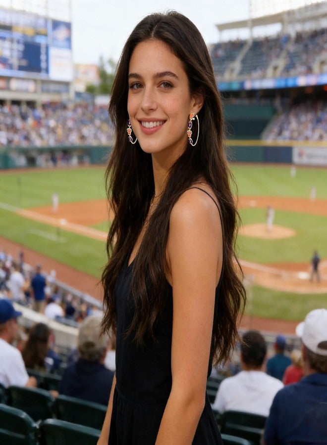 بودرير أقراط بوديرير ليوم المباراة للنساء، أقراط كرة قدم دائرية، أقراط رياضية تعكس فخر الفريق، إكسسوارات وهدايا (برتقالي كحلي) - Image 3