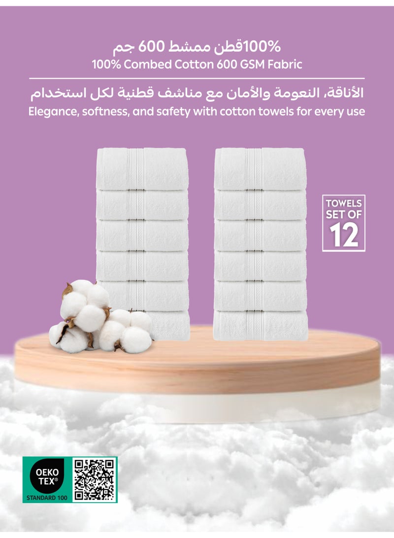 Donetella 12-Piece Washcloth and Face Towel Set, 30x30 cm | 100% Combed Cotton 600 GSM | Thick, Soft, Ultra-Absorbent & Quick-Drying | Ideal for Spa, Gym, Hotel & Daily Use - Image 2