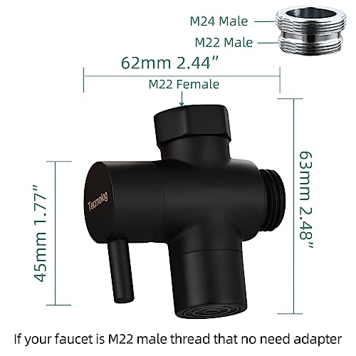 Tecmolog Brass Faucet Diverter Valve with Aerator and M22 to M24 Male Threaded Adapter, Black 3 Way Sink Diverter Splitter for Faucet, SBA021CB - Image 5