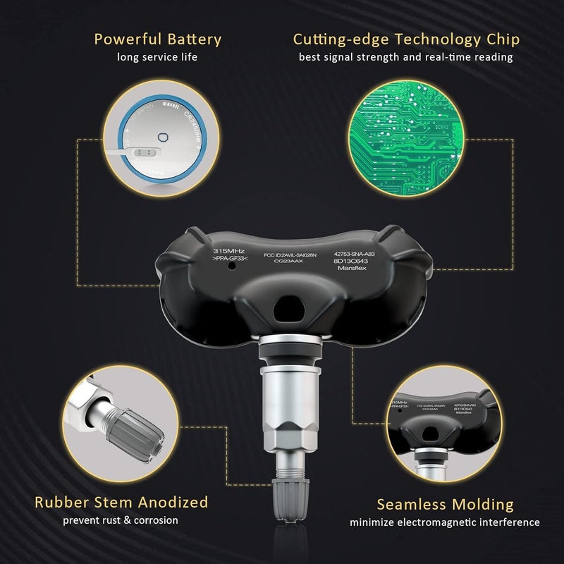 Marsflex TPMS Sensor for Honda and Acura - 4 Pack, Programmed Tire Pressure Monitoring System - Image 3