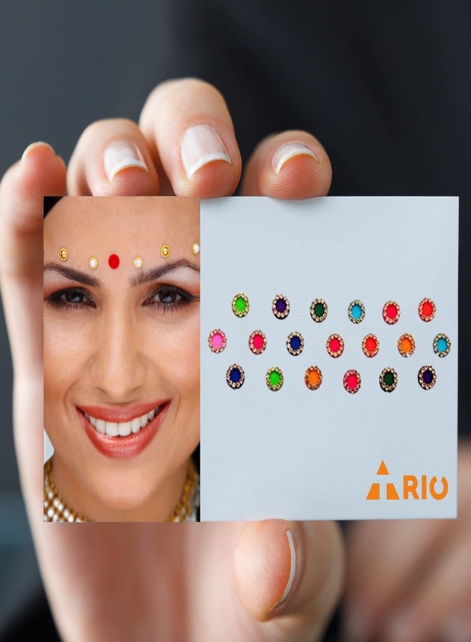 TRIOHOMES New Diamond Premium Collection Medium Size Round Fancy Bindis for Women (Multicolor Velvet Design) - Image 3