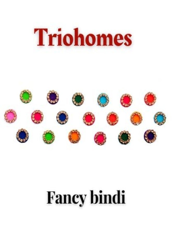 TRIOHOMES New Diamond Premium Collection Medium Size Round Fancy Bindis for Women (Multicolor Velvet Design) - Image 4