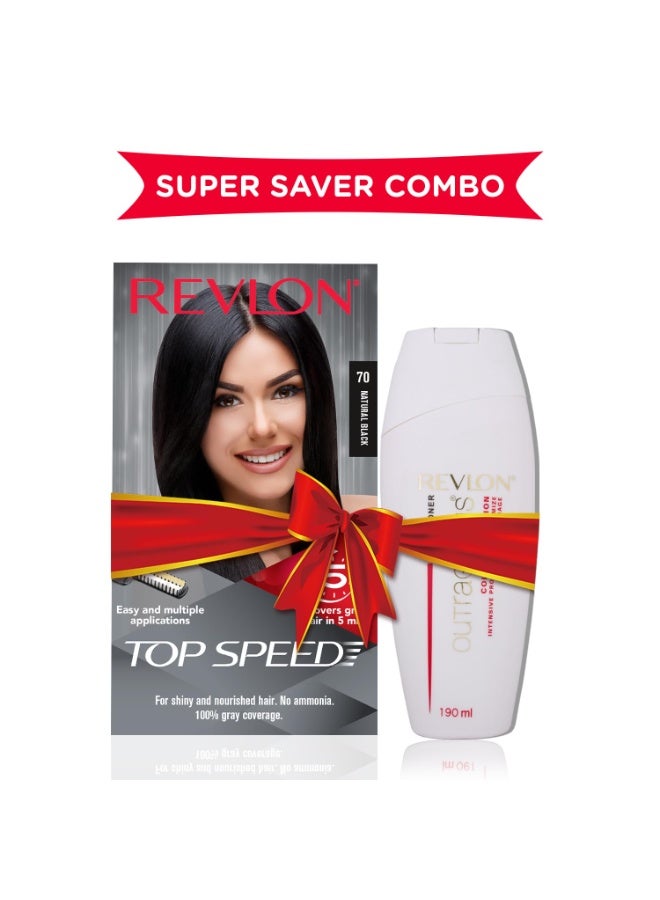 ريفلون صبغة شعر ريفلون توب سبيد للنساء - أسود طبيعي 70 (مع بلسم أوتريجيوس 190 مل) (3S10978E16463670) - Image 2