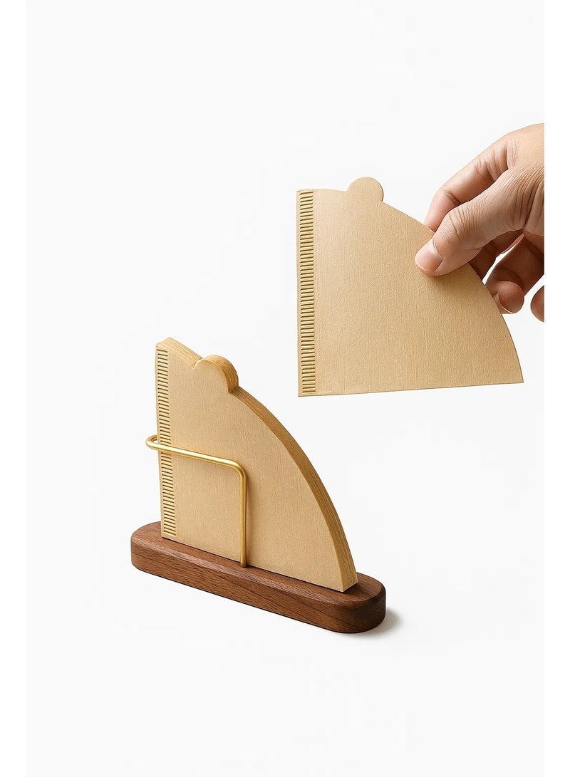 Cone Coffee Filter Holder Walnut & Brass Stand for V60 #01/#02 + Size 02 Unbleached Coffee Filters 200-Count (2 Packs of 100) Bundle for Pour Over & Drip Coffee Maker - Image 3