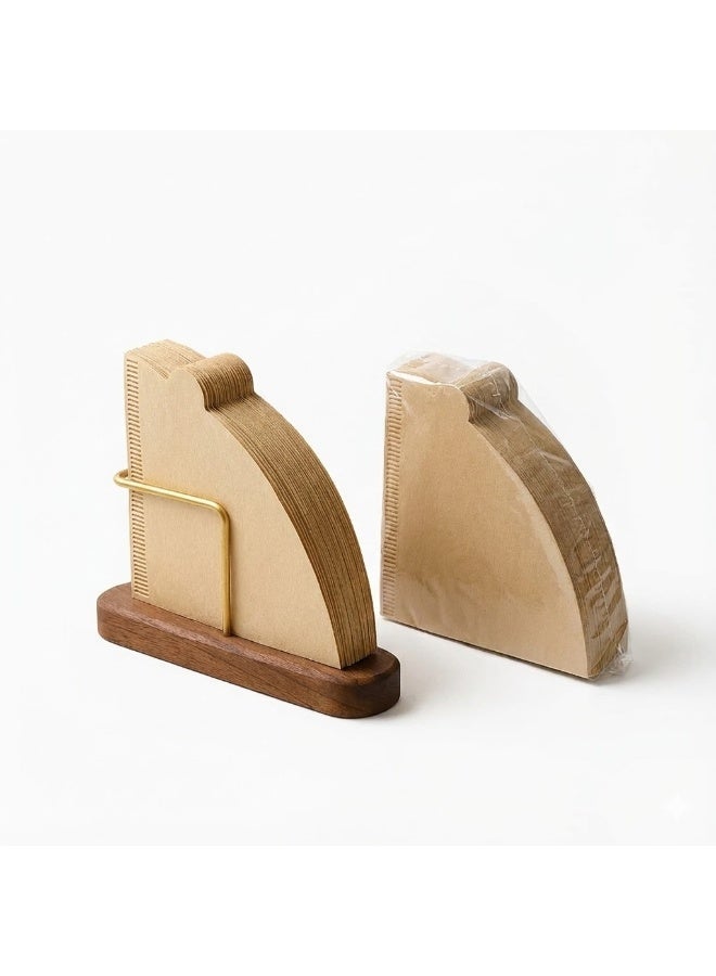 Cone Coffee Filter Holder Walnut & Brass Stand for V60 #01/#02 + Size 02 Unbleached Coffee Filters 200-Count (2 Packs of 100) Bundle for Pour Over & Drip Coffee Maker - Image 2