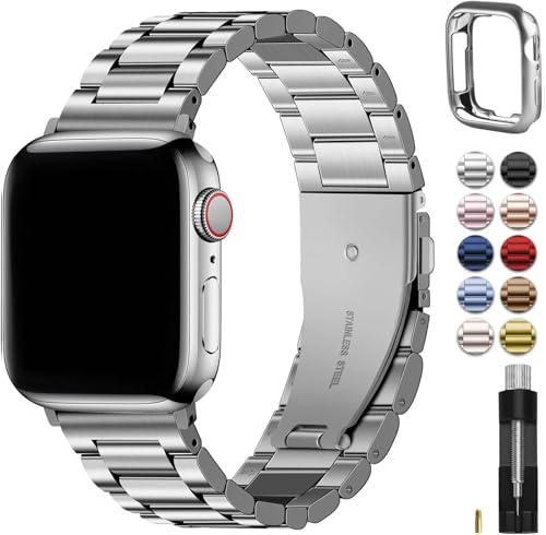 Fullmosa Metal Band Compatible with Apple Watch Bands Series 11 10 42mm Stainless Steel Strap iWatch Band with Case for Apple Watch Silver - Image 1