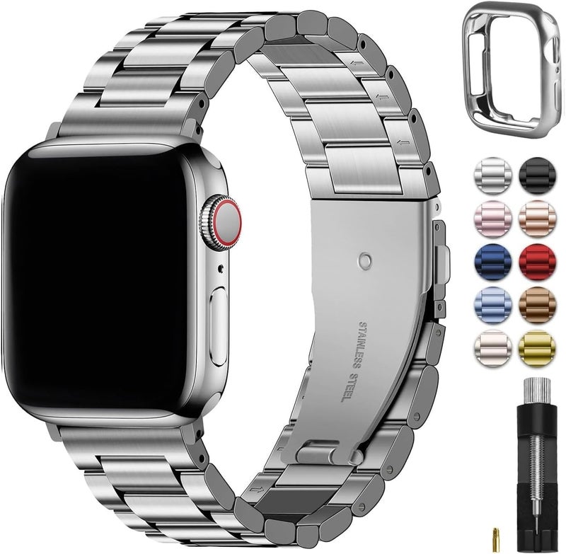 Fullmosa Metal Band Compatible with Apple Watch Bands Series 11 10 42mm Stainless Steel Strap iWatch Band with Case for Apple Watch Silver - Image 2