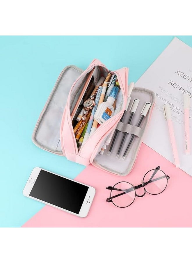 EASTHILL - EASTHILL Large Pencil Case Big Capacity Pencil Bag Large Storage Pouch 3 Compartments Pen Case for Teen Boys Girls School Students(Special-Pink) - Image 1