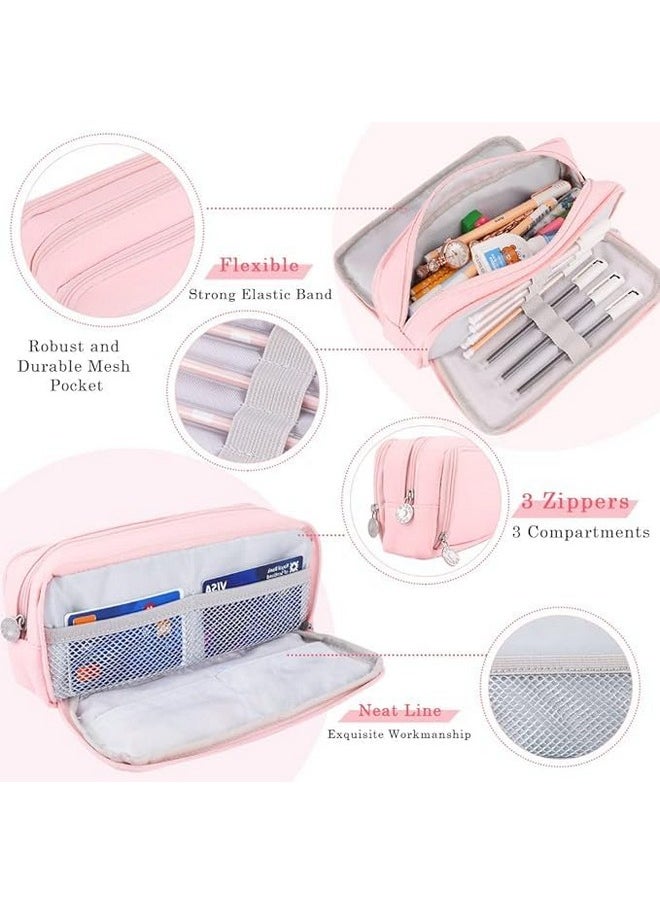EASTHILL - EASTHILL Large Pencil Case Big Capacity Pencil Bag Large Storage Pouch 3 Compartments Pen Case for Teen Boys Girls School Students(Special-Pink) - Image 1