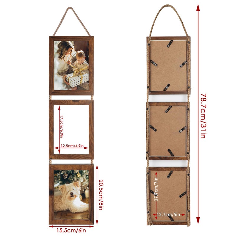QUTREY 5x7 Collage Picture Frames, 6 Openings Hanging Photo Frame Set Display Vertical 5 by 7 inch Pictures for Wall Decor, Rustic Walnut Brown, 2 Pack - Image 2