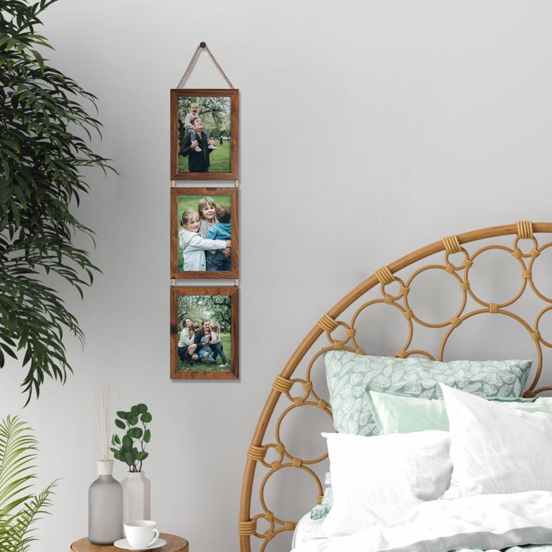 QUTREY 5x7 Collage Picture Frames, 6 Openings Hanging Photo Frame Set Display Vertical 5 by 7 inch Pictures for Wall Decor, Rustic Walnut Brown, 2 Pack - Image 5