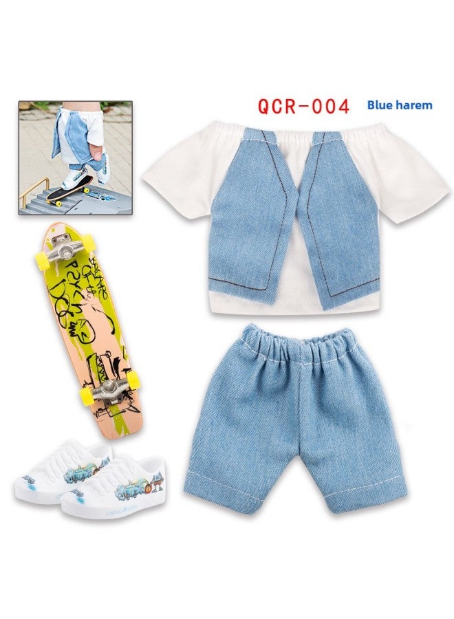 Finger Scooter Field Props Combination Suit 10PC Scene Finger Bicycle Finger Shoes Pants-Color:QCR-004 Blue Harem  - Image 1