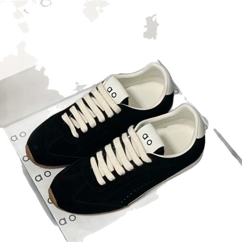 Women's Casual Lace-up Leather Sneakers with Thick Sole - Image 5