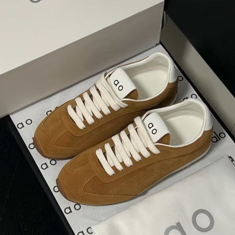 Women's Casual Lace-up Leather Sneakers with Thick Sole - Image 2