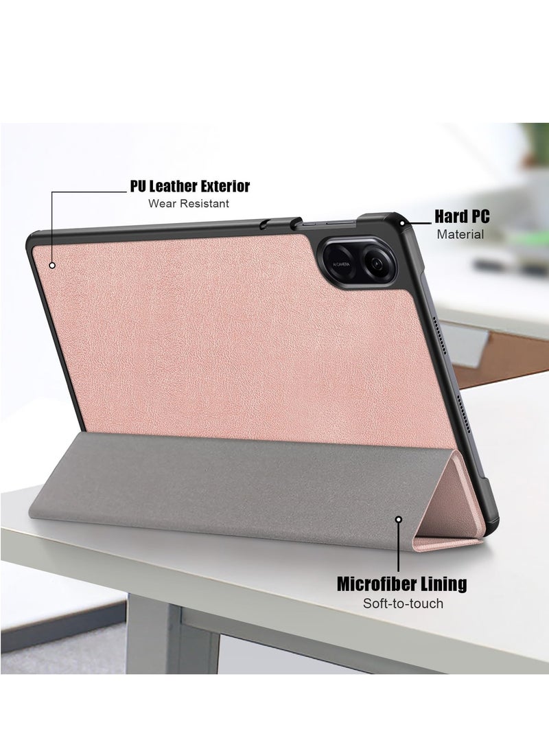 VKL Honor Pad X9/X8 Pro 11.5 inch case for Stand Function Ultra Thin PU Leather Phone Case with Three Folding Holder[Anti Fall]-Rose Gold - Image 5