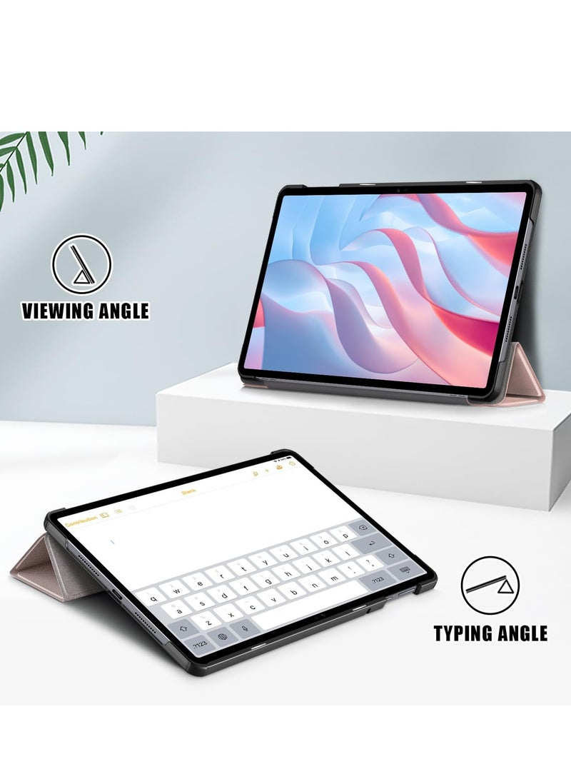 VKL Honor Pad X9/X8 Pro 11.5 inch case for Stand Function Ultra Thin PU Leather Phone Case with Three Folding Holder[Anti Fall]-Rose Gold - Image 2