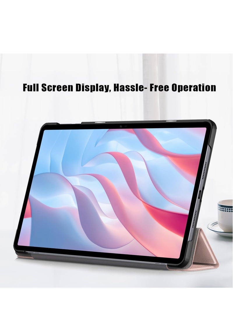 VKL Honor Pad X9/X8 Pro 11.5 inch case for Stand Function Ultra Thin PU Leather Phone Case with Three Folding Holder[Anti Fall]-Rose Gold - Image 4
