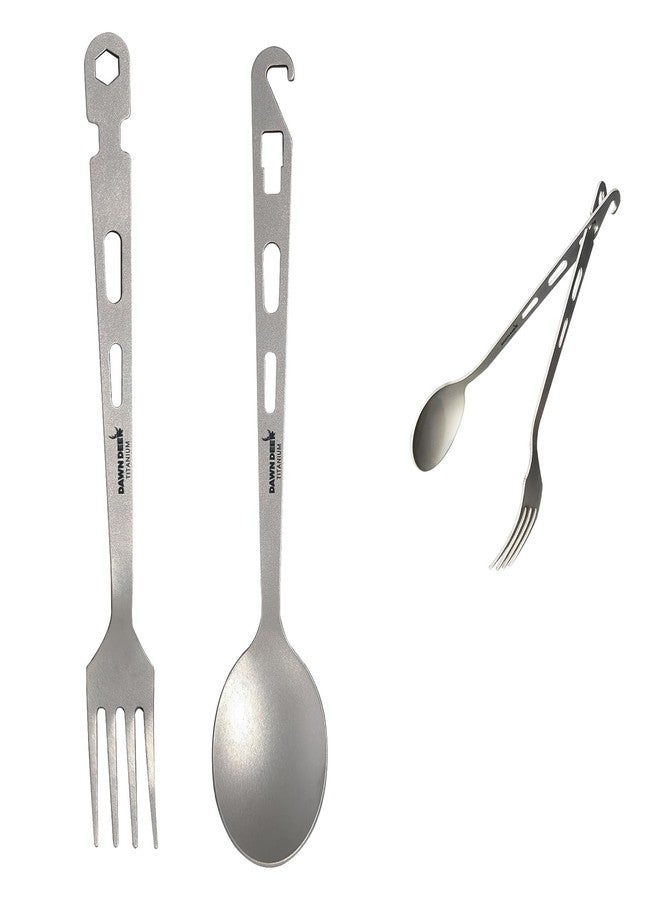 Dawn Deer Titanium Fork & Spoon Set - Camping Tongs | Ultralight Backpacking Utensils (1.1 oz), Heat-Resistant & Rustproof | Backpacking, Hiking, Survival Gear - Image 1