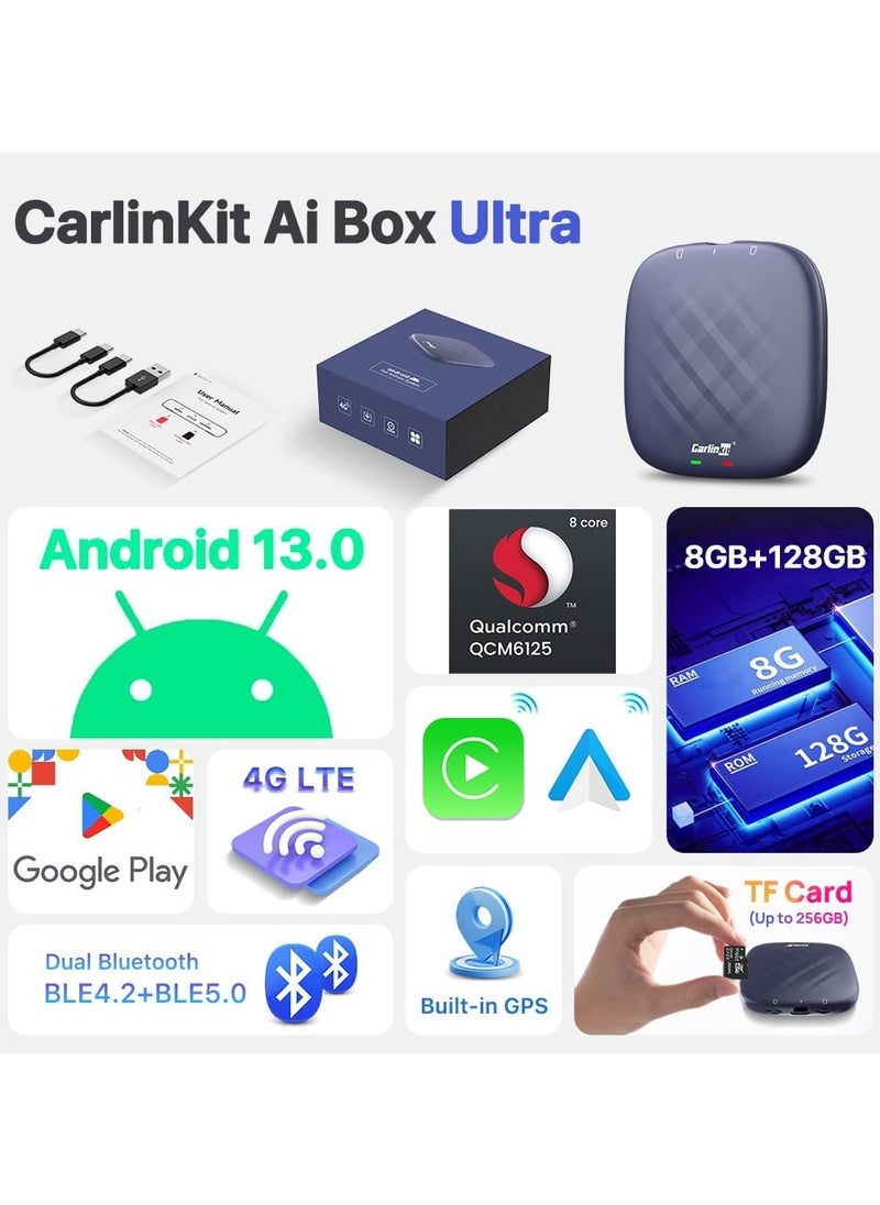 Carlinkit - Carlinkit Ai Box Max Android 13، 3 في 1 لترقية كابل OEM CarPlay Android Auto Wireless، 8 core 8GB+128GB، موسيقى فيديو GPS مدمجة تدعم Google Play - Image 1