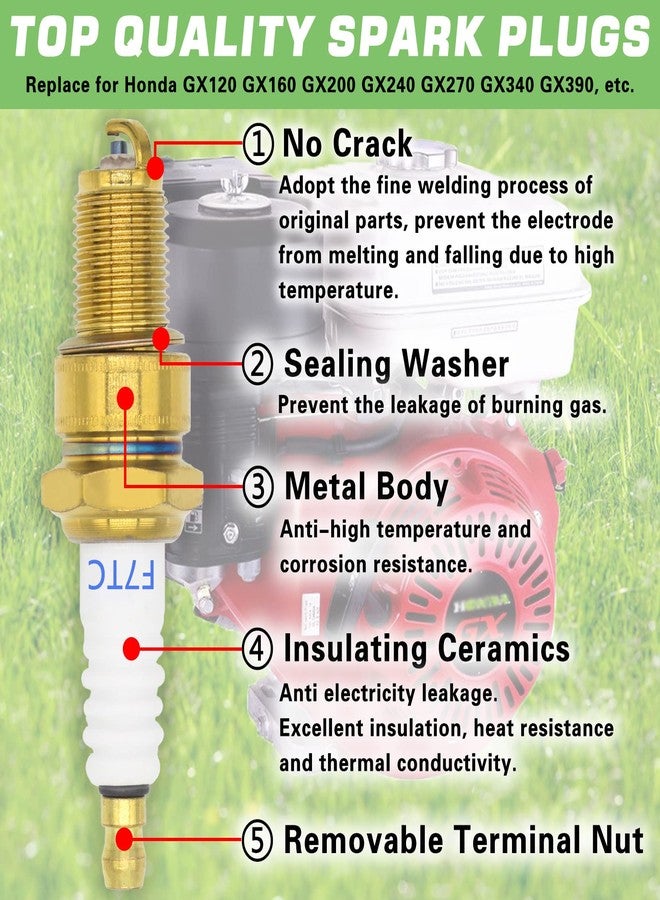 GREPSPUD 4pcs F7TC Spark Plugs GX120 GX160 GX200 GX240 GX270 GX340 GX390 Sparkplugs with Wrench for 4-Stroke Engine Generator Lawnmower Chainsaw Tractor Water Pump Rototiller Go Kart Mini Bike - Image 3