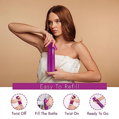 vigor path Continuous Spray Bottle with Ultra Fine Mist - Versatile Water Sprayer for Hair, Home Cleaning, Salons, Plants, Aromatherapy, and More - Empty Hair Spray Bottle - 300ml/10.1oz (Light Purple) - Image 5