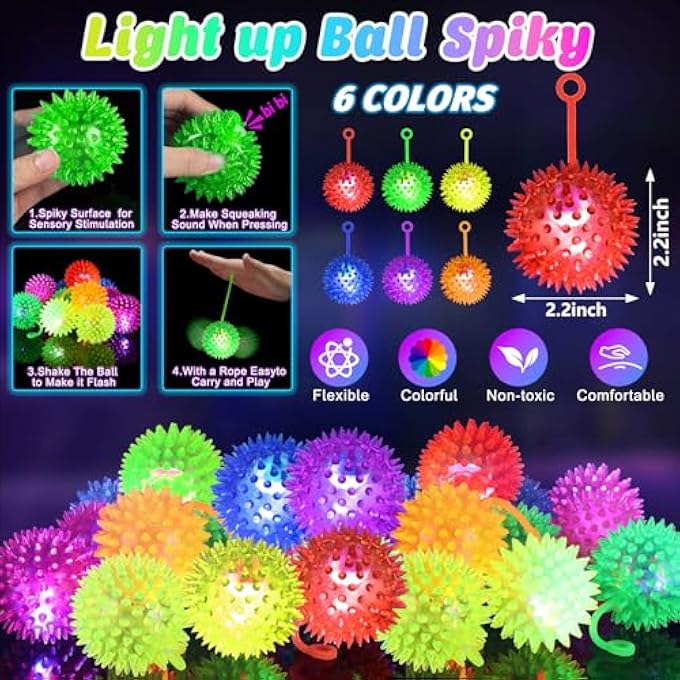 SHQDD 36PCS Light Up Ball, Bouncy Balls for Kids, 6 Colors Flashing Squeaky Ball, 2.55inch Light Up Toys, Bouncy Balls for Toddlers 1-3, Glow in The Dark Party Favors for Teens, Adults, Children - Image 2