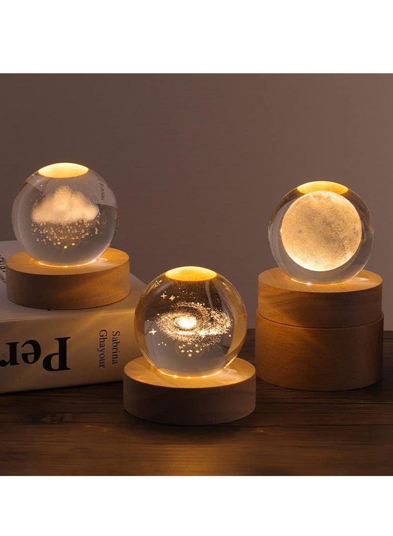 JOGAMS 3D Clear Moon Glass Crystal Ball LED Night Light with Wooden Base Ornaments Gifts Decorative Lamp with Touch Switch - Image 5