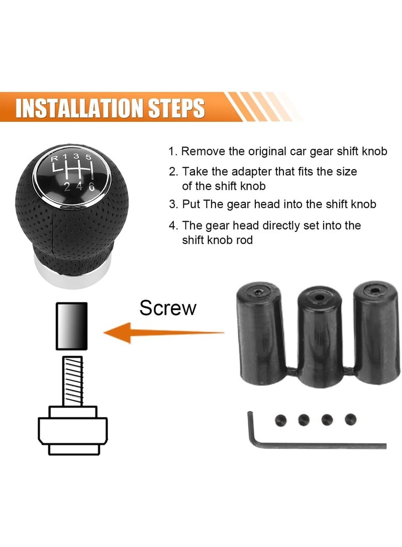 Bukela Car Shift Knob, 6 Speed Car Transmission Shift Head, Black Leather ShiftHandle, Universal Shifter Knob Lever Kit, Automatic or Manual Transmission Gear ShifKnob (Black 6-Stop R, Round) - Image 3