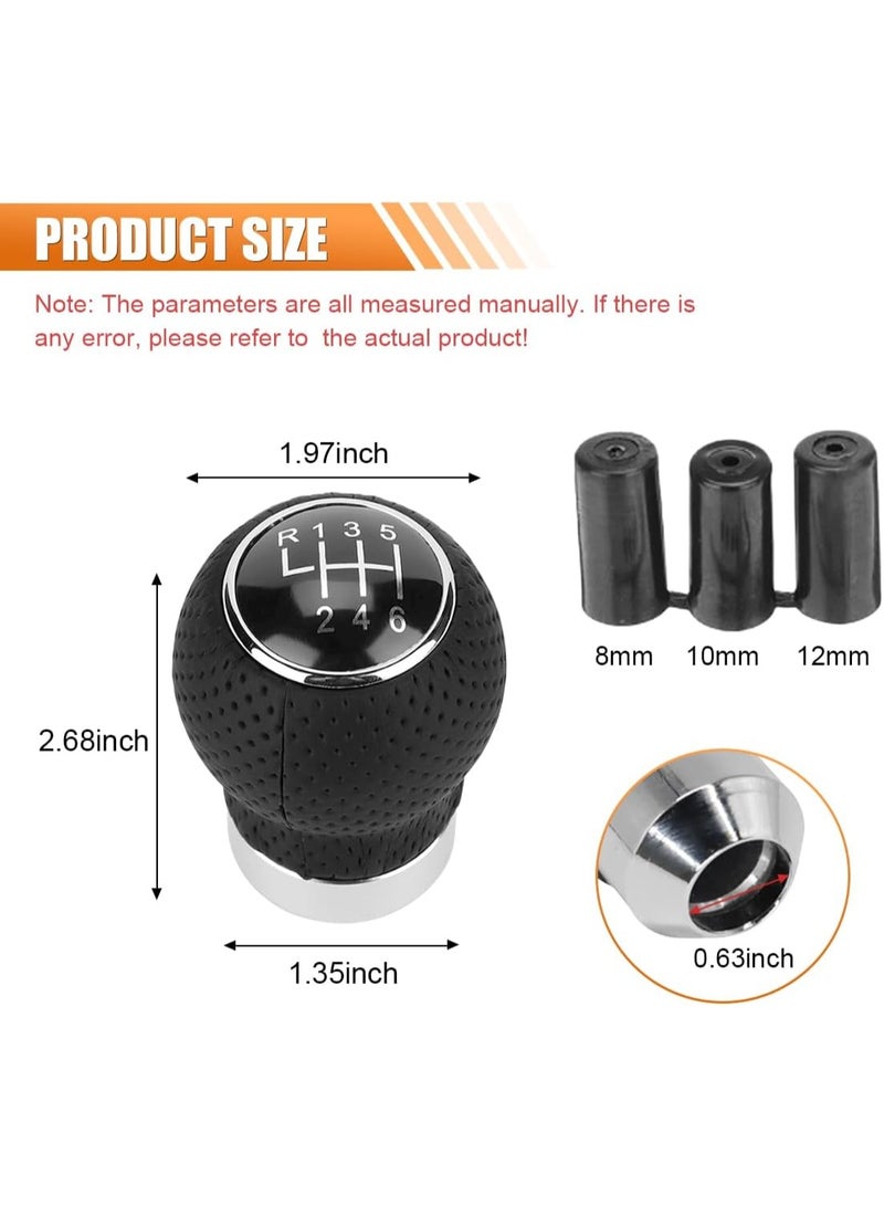 Bukela Car Shift Knob, 6 Speed Car Transmission Shift Head, Black Leather ShiftHandle, Universal Shifter Knob Lever Kit, Automatic or Manual Transmission Gear ShifKnob (Black 6-Stop R, Round) - Image 2