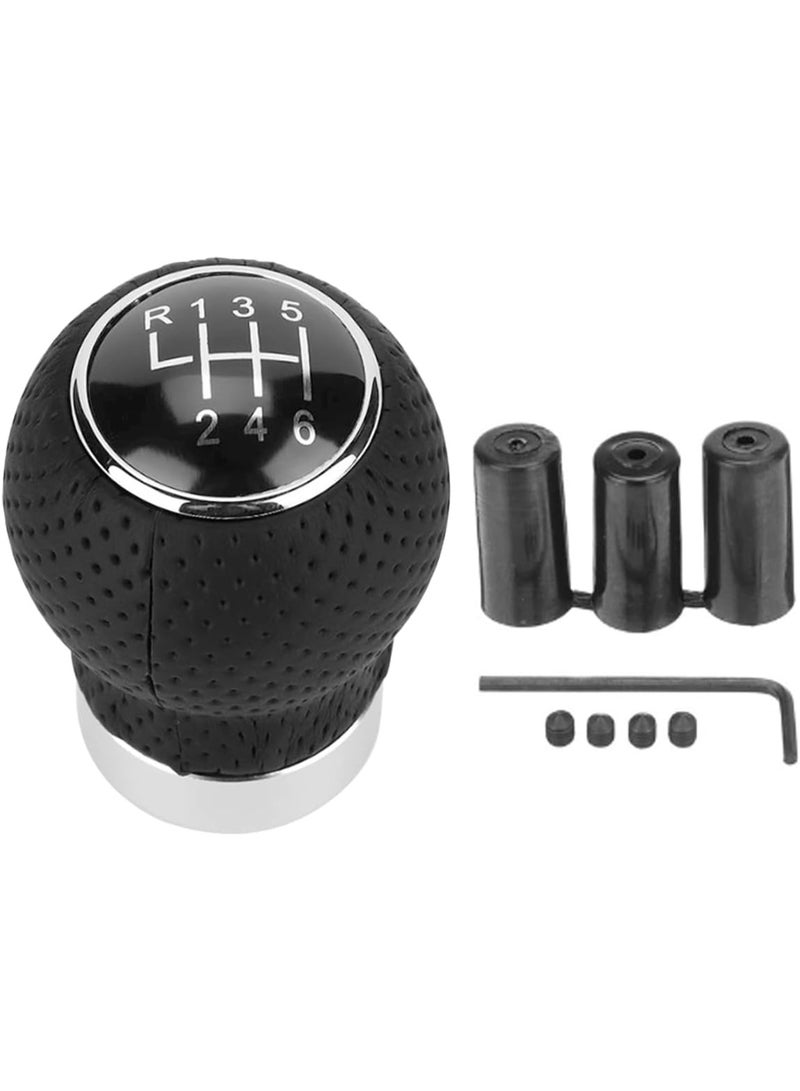 Bukela Car Shift Knob, 6 Speed Car Transmission Shift Head, Black Leather ShiftHandle, Universal Shifter Knob Lever Kit, Automatic or Manual Transmission Gear ShifKnob (Black 6-Stop R, Round) - Image 1