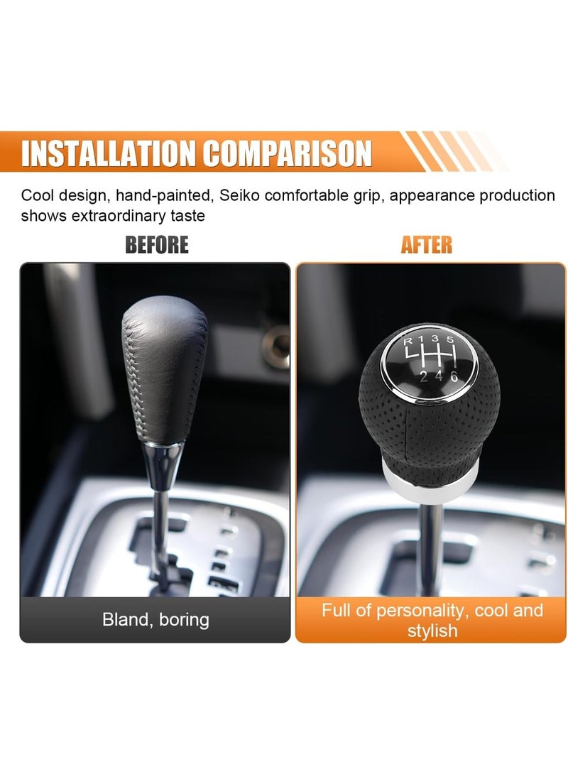 Bukela Car Shift Knob, 6 Speed Car Transmission Shift Head, Black Leather ShiftHandle, Universal Shifter Knob Lever Kit, Automatic or Manual Transmission Gear ShifKnob (Black 6-Stop R, Round) - Image 4