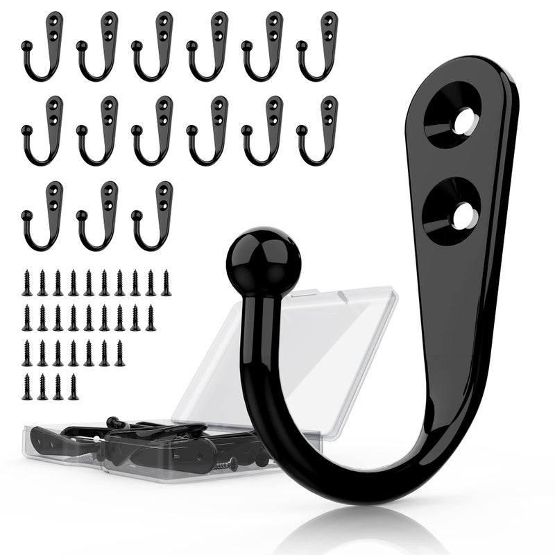 PRIGVOT 15 Pcs Black Wall Mounted Coat Hooks, Hanger Hook with 30 Pieces Screws for Towel, Key, Robe, Scarf, Bag, Cap, Coffee Cup, Mugs - Image 1