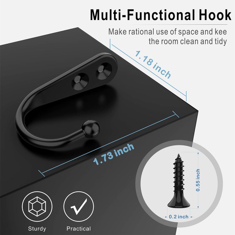 PRIGVOT 15 Pcs Black Wall Mounted Coat Hooks, Hanger Hook with 30 Pieces Screws for Towel, Key, Robe, Scarf, Bag, Cap, Coffee Cup, Mugs - Image 2