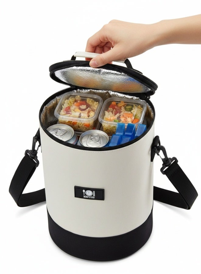 Large Capacity Insulated Lunch Cooler Bag, Waterproof Food and Drink Bag, Keeps Meals Hot or Cold for Work, School, Camping and Travel, Biege/Black