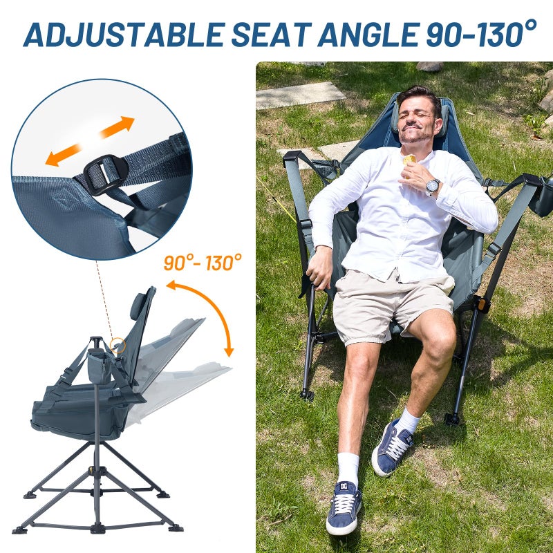 TIMBER RIDGE Hammock Camping Chair with Adjustable Backrest, Heavy Duty Folding Hammock Chair Supports 300lbs, Portable Hammock Chair for Camping, Travelling and Patio, Blue - Image 4