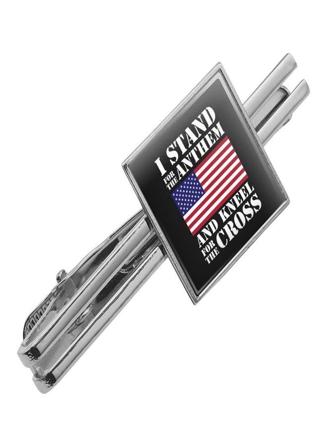 GRAPHICS & MORE I Stand for The Flag Kneel Cross USA American Flag Patriotic Square Tie Bar Clip Clasp Tack Silver Color - Image 1