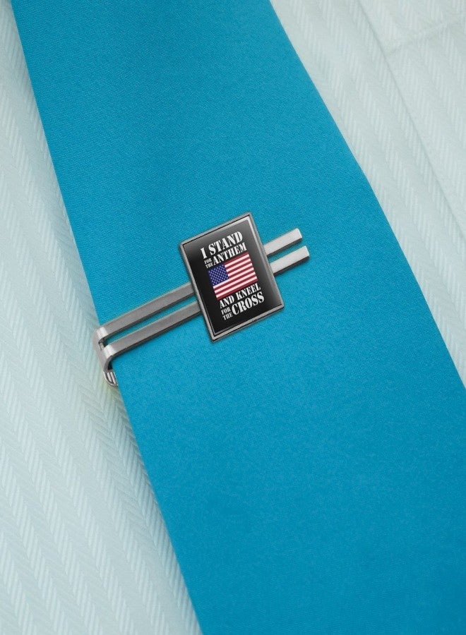 GRAPHICS & MORE I Stand for The Flag Kneel Cross USA American Flag Patriotic Square Tie Bar Clip Clasp Tack Silver Color - Image 2