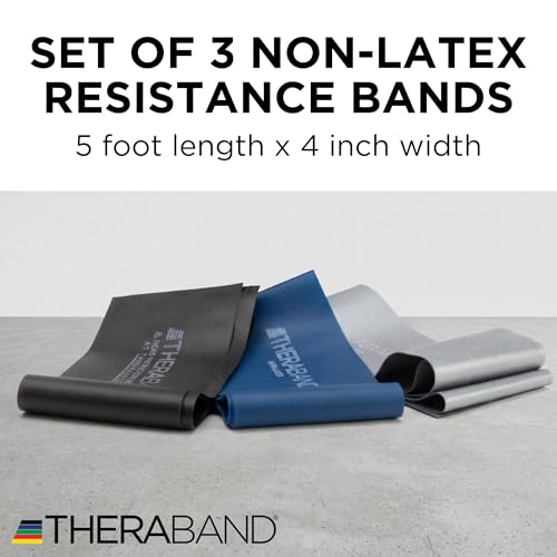 THERABAND Resistance Bands Set, Advanced Kit, Blue, Black, Silver, Latex Elastic Bands for Exercise & Physical Therapy, Strength Training for Upper & Lower Body Fitness - Image 3