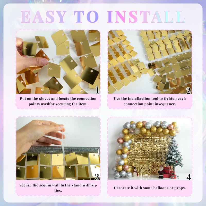 Kate Shimmer Wall Backdrop Light Gold Wall Panels 12Pcs Square Sequin Shimmer Wall Backdrop Decoration for Birthday Party,Wedding, Anniversary - Image 5