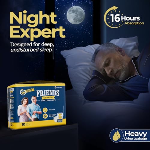 Friends Overnight Adult Diaper M Size Pants | 10 Count (Medium) | Waist 25 – 48 inch | 16 Hrs Protection | Leakproof | Quick & Even Absorption | Unisex | Anti-Rash | Odour Lock | Superior Softness | Elastic Waist & Anti-Bacterial Absorbent Core - Image 2