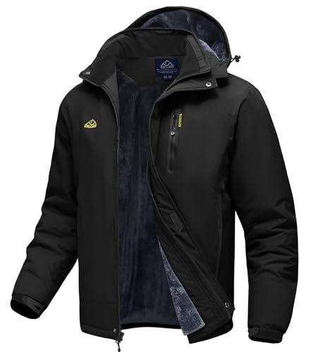 TBMPOY Winter Ski Jackets for Men Waterproof Warm Snow Insulated Coat Fleece Lined Snowboard Hooded RaincoatBlackXL - Image 1