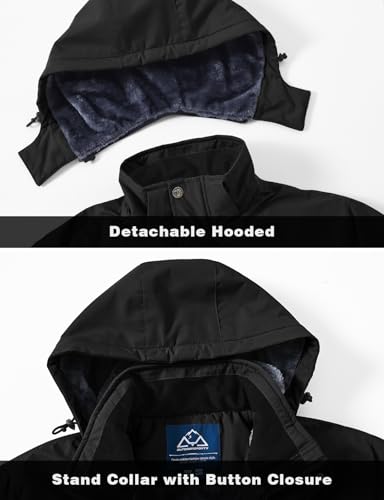 TBMPOY Winter Ski Jackets for Men Waterproof Warm Snow Insulated Coat Fleece Lined Snowboard Hooded RaincoatBlackXL - Image 3