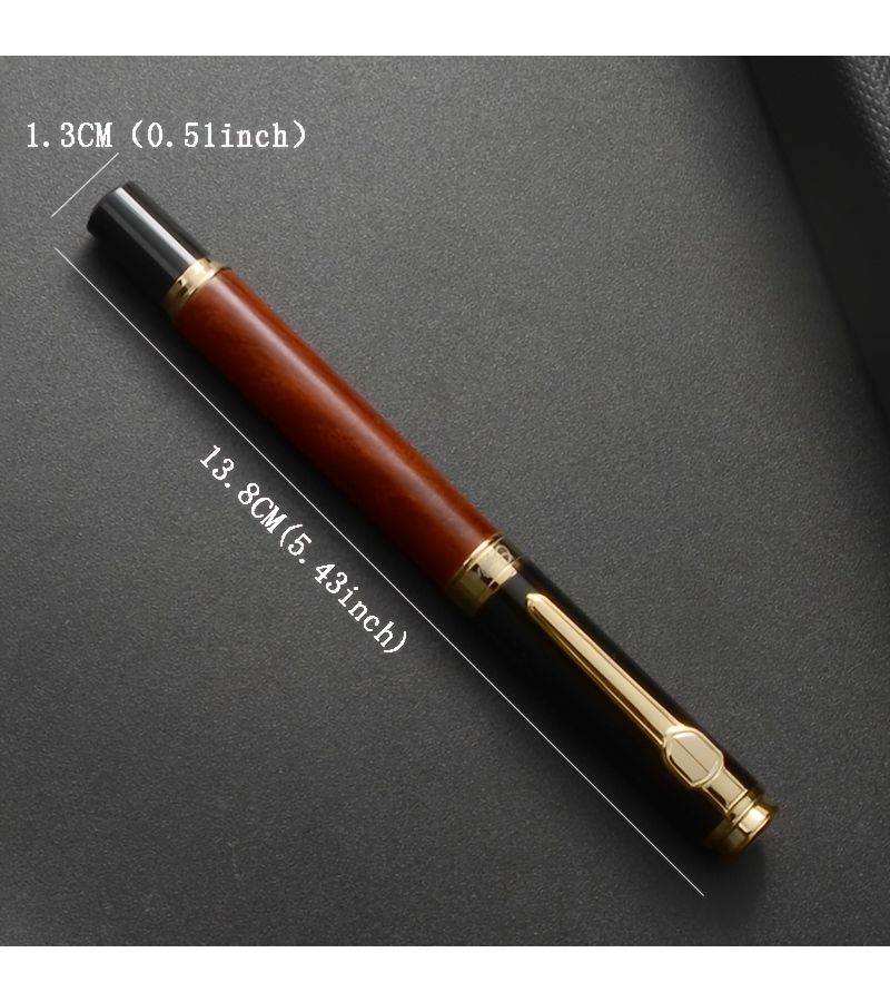 Red Luxury Wooden Fountain Pen with Golden Accents 2.6mm Absorber F Nib Business Stationery - Image 2