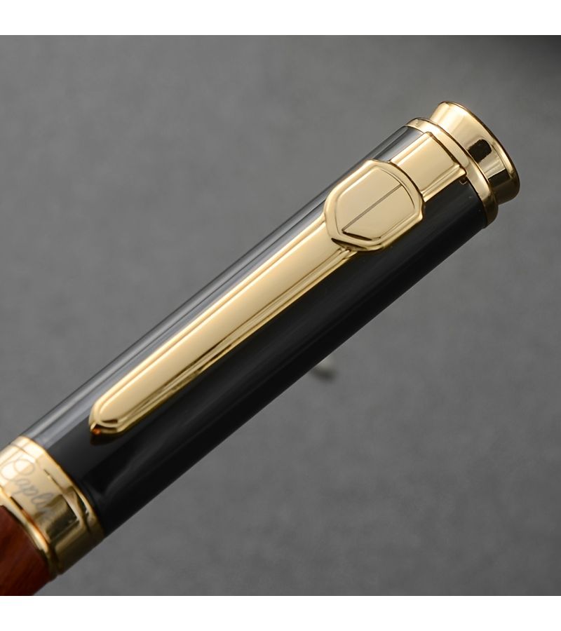 Red Luxury Wooden Fountain Pen with Golden Accents 2.6mm Absorber F Nib Business Stationery - Image 4