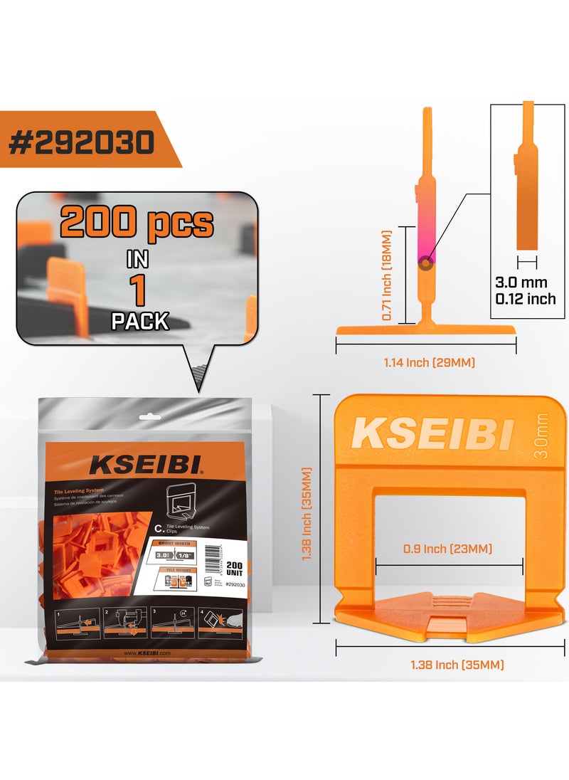 KSEIBI - Tile Leveling System Clips 3mm 200-pc, Plastic, for heavier tile and stone, prevents the tile from moving during the installation, Floor and Wall Tile Installation, Tile Projects, Quick & Efficient. - Image 1